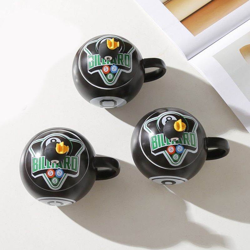 Billiard 8 Ball Ceramic Mug with Lid & Spoon – Gift Box Set WOODS CUES