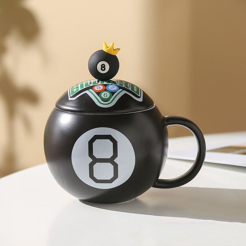 Billiard 8 Ball Ceramic Mug with Lid & Spoon – Gift Box Set WOODS CUES