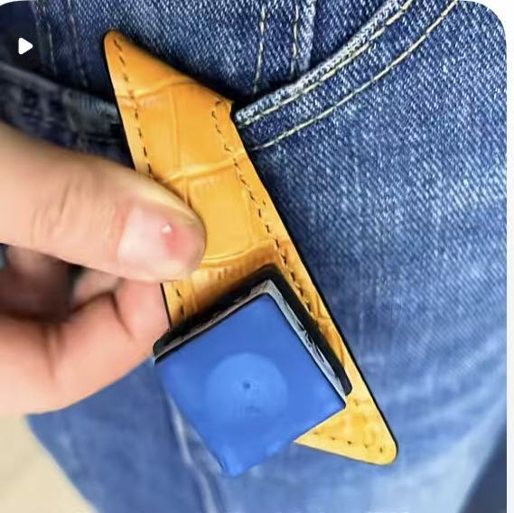 Genuine Leather Magnetic Chalk Holder — Trapezoid Shape, Dual-Side Strong Magnet, Multi-Color WOODS CUES