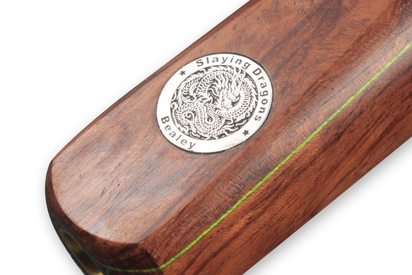 custom disc metal cue badge WOODS CUES