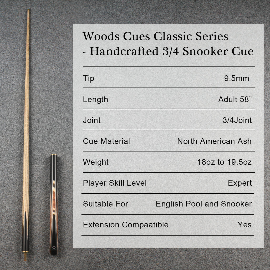 Woods Cues Classic Series — Handcrafted 3/4 Snooker Cue WOODS CUES