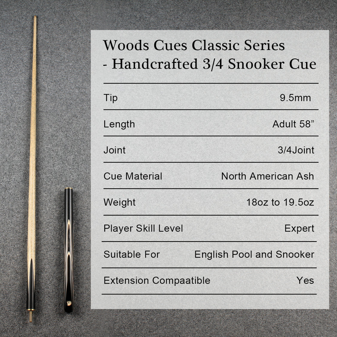 Woods Cues Classic Series — Handcrafted 3/4 Snooker Cue WOODS CUES