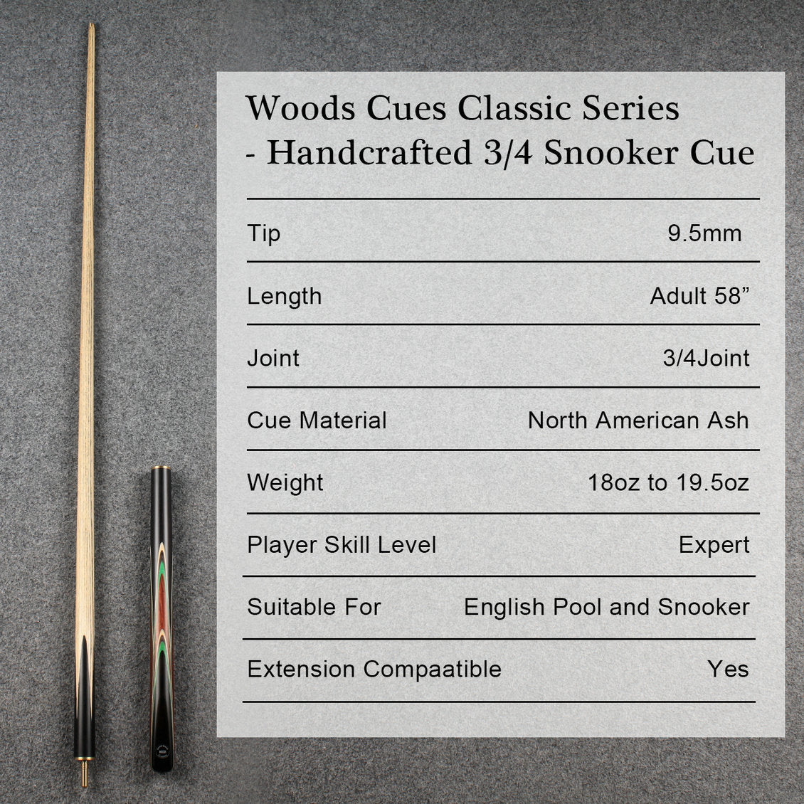 Woods Cues Classic Series — Handcrafted 3/4 Snooker Cue WOODS CUES