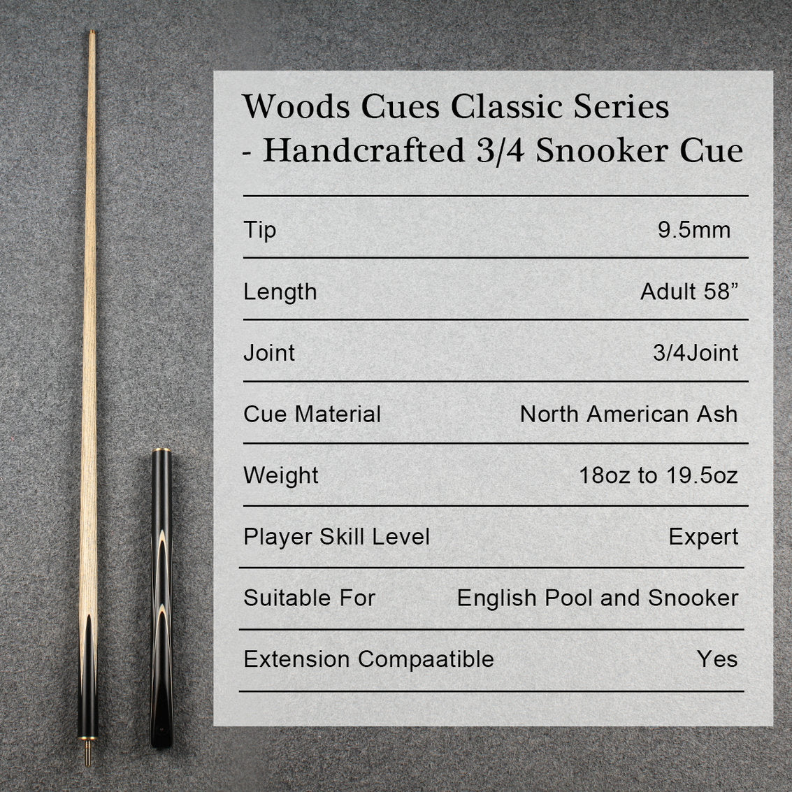 Woods Cues Classic Series — Handcrafted 3/4 Snooker Cue WOODS CUES