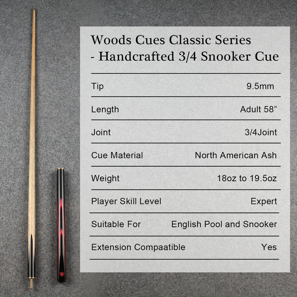 Woods Cues Classic Series — Handcrafted 3/4 Snooker Cue WOODS CUES