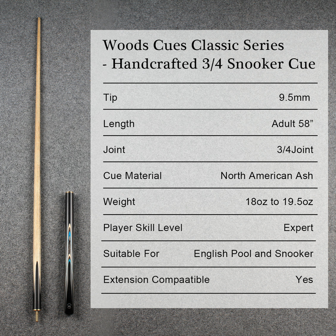 Woods Cues Classic Series — Handcrafted 3/4 Snooker Cue WOODS CUES