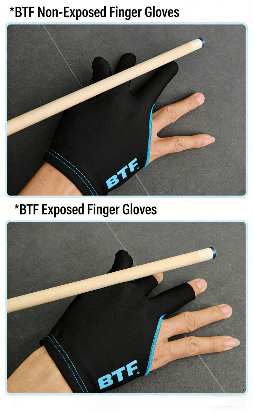 BTF Butterfly 3-Finger Billiard Glove | Non-Exposed & Exposed Finger | XL / L / M WOODS CUES
