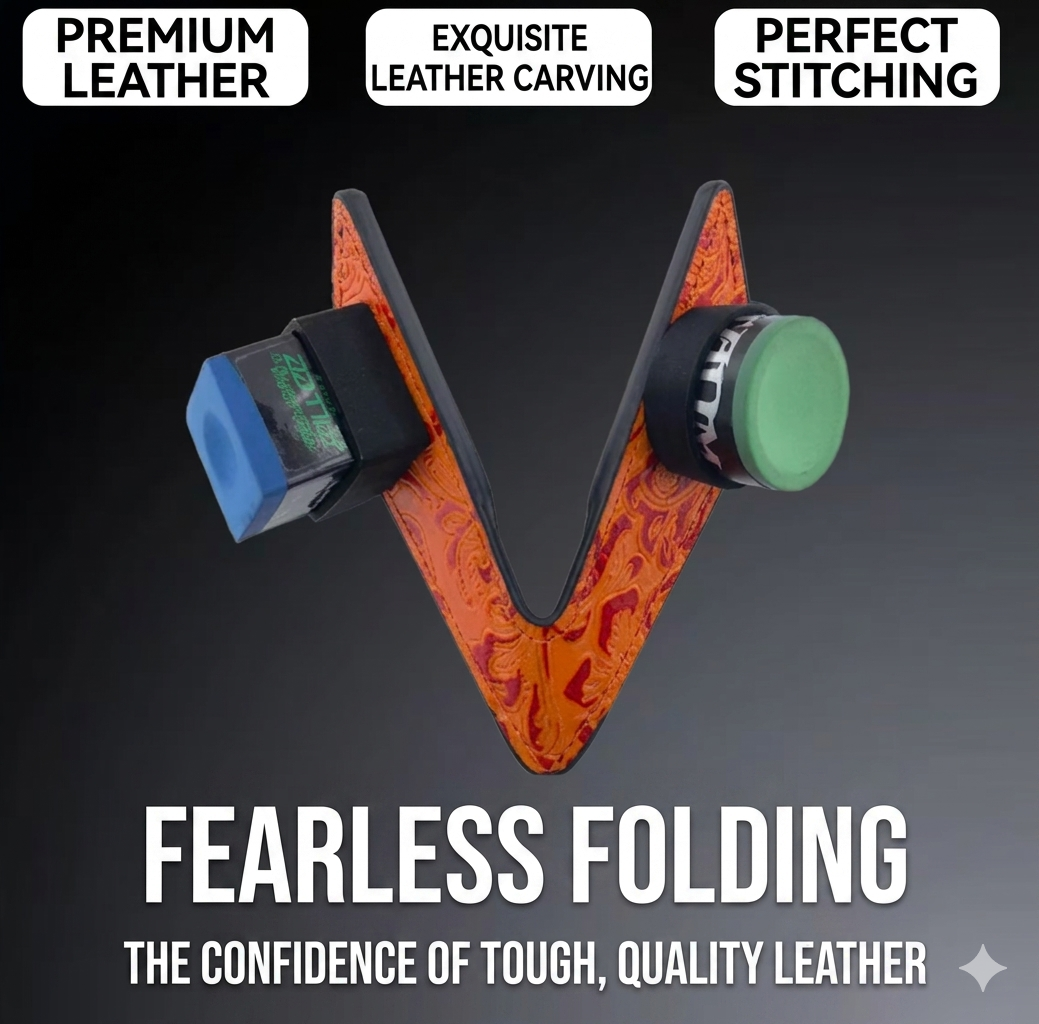 Genuine Leather Magnetic Chalk Holder — Trapezoid Shape, Dual-Side Strong Magnet, Multi-Color WOODS CUES