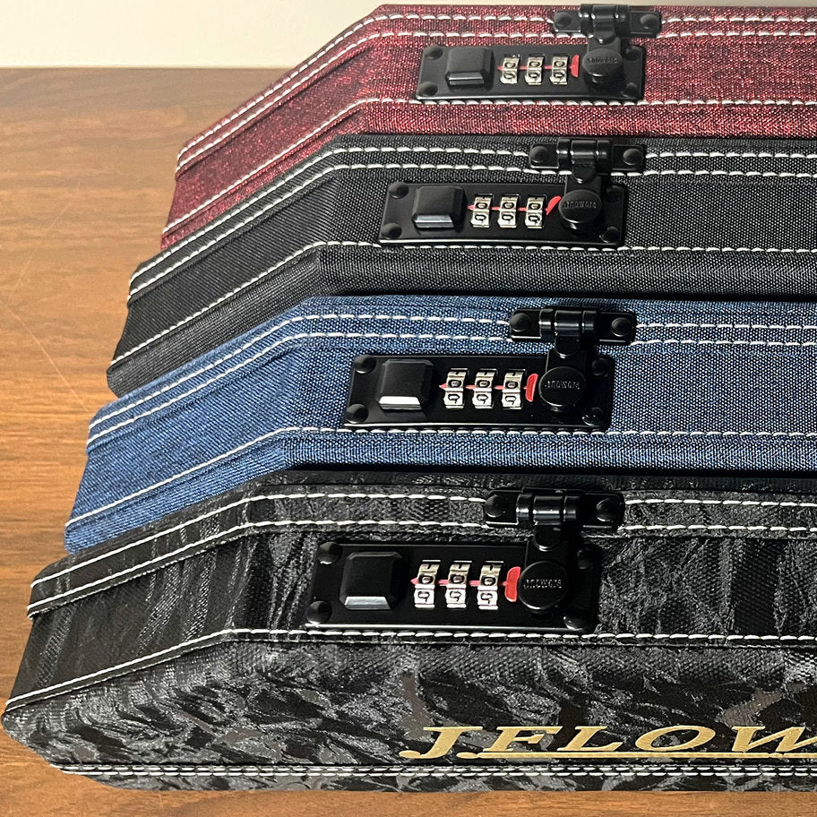 JF Premium Hard Cue Case - High-Capacity Billiard Pool Cue Carrying Case with Combination Lock & Luxury Storage for Cue Accessories J.FLOWERS