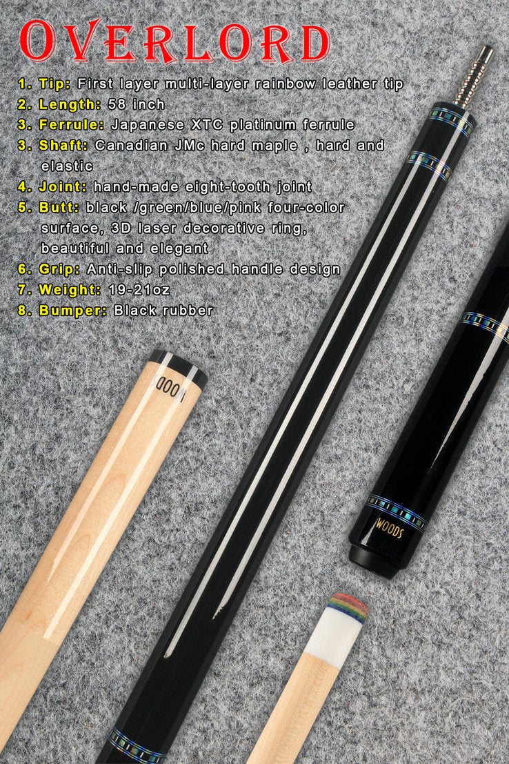 two piece maple shaft billiards cue pool cue stick WOODS CUES