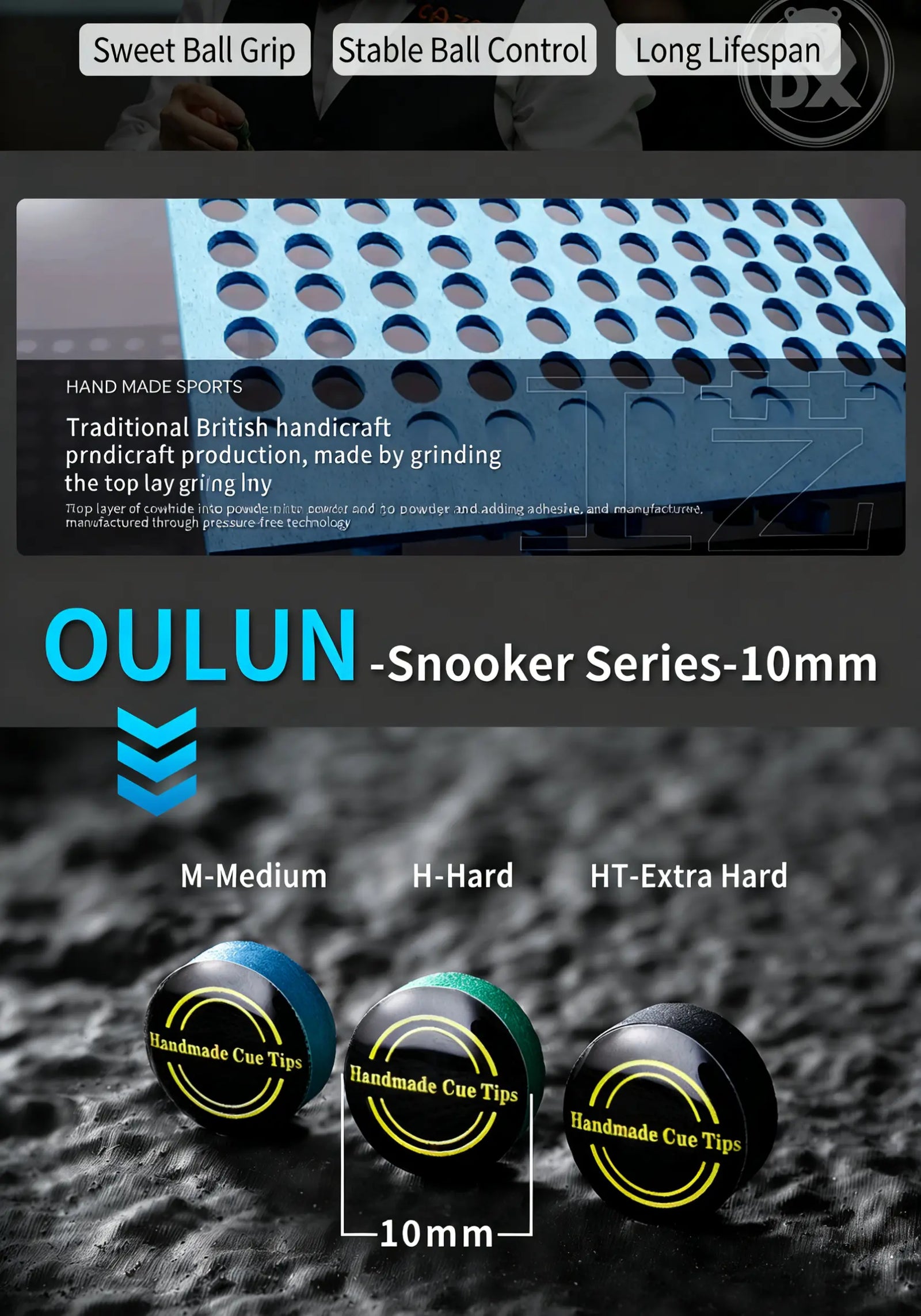 11mm Handcrafted Snooker Cue Tip - Premium British Leather for Pro Small Tip Cues WOODS CUES