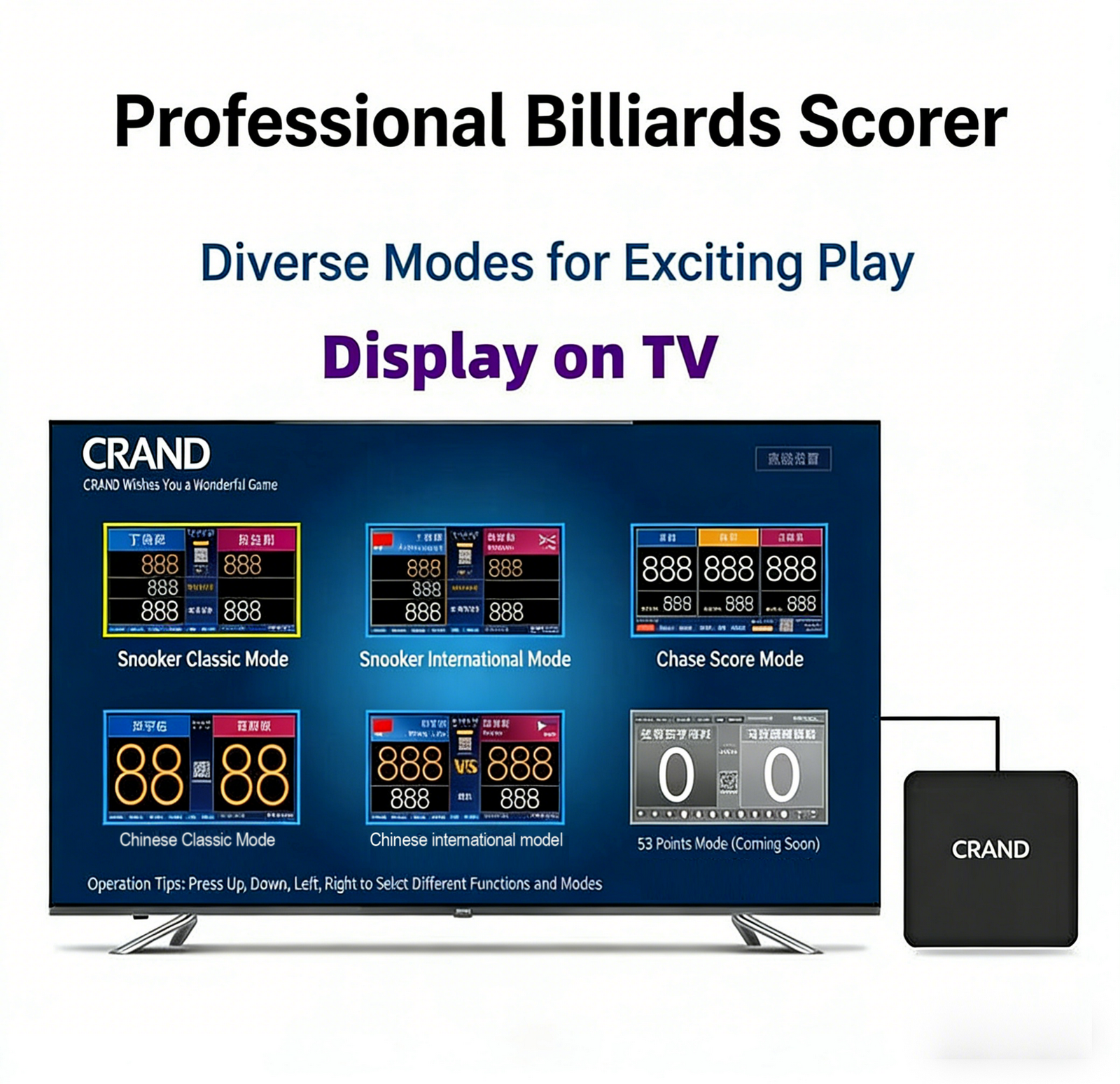 WiFi Billiards Scoreboard with TV Output & Voice Broadcast – Remote Control Included WOODS CUES