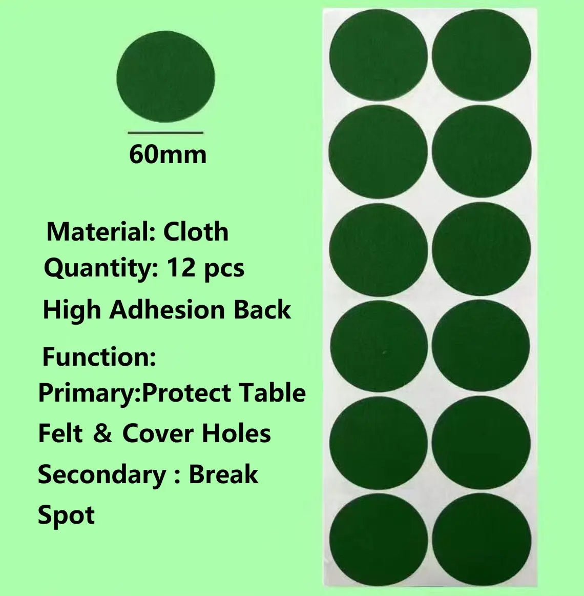 12 pcs Round Self-Adhesive Pool Snooker Spot Stickers - Billiard Tablecloth Repair Patches for Accurate Placement WOODS CUES
