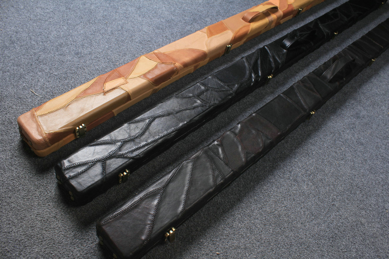1 piece genuine leather irregular patchwork snooker cue case with 2 slots