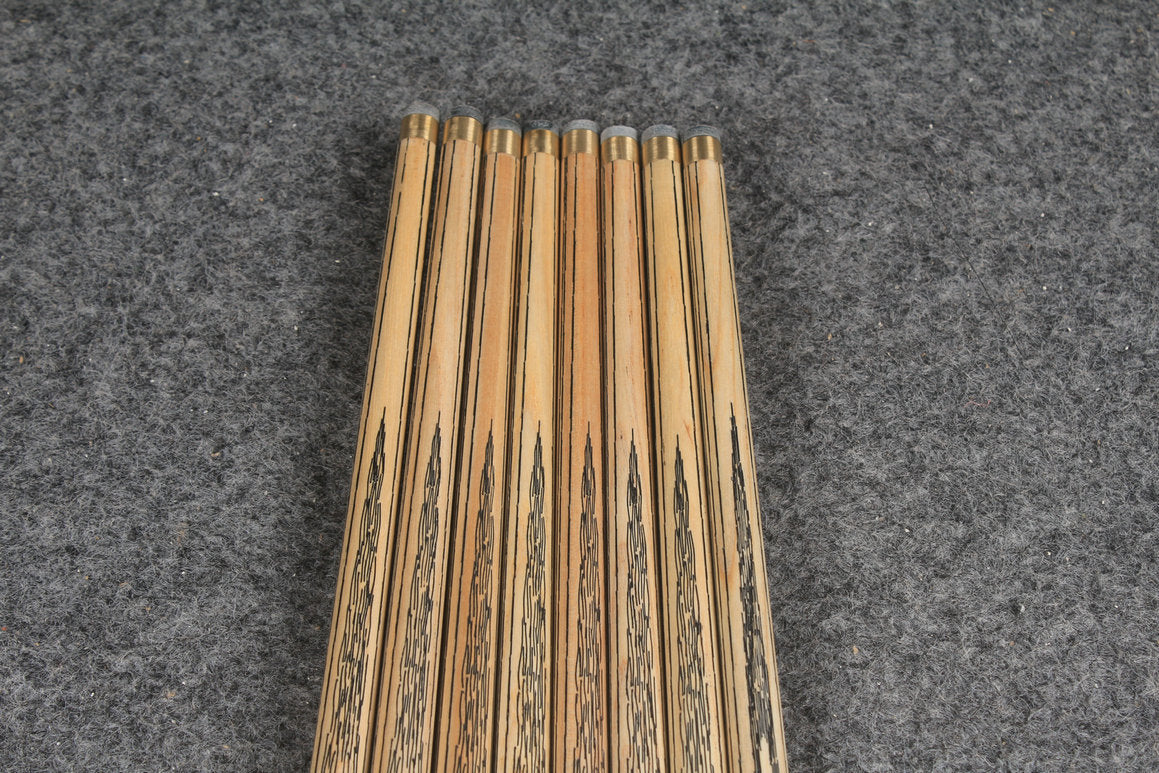 CHEVRONS+ WOODS 1/2 handmade ash english pool cue #1631-#1638