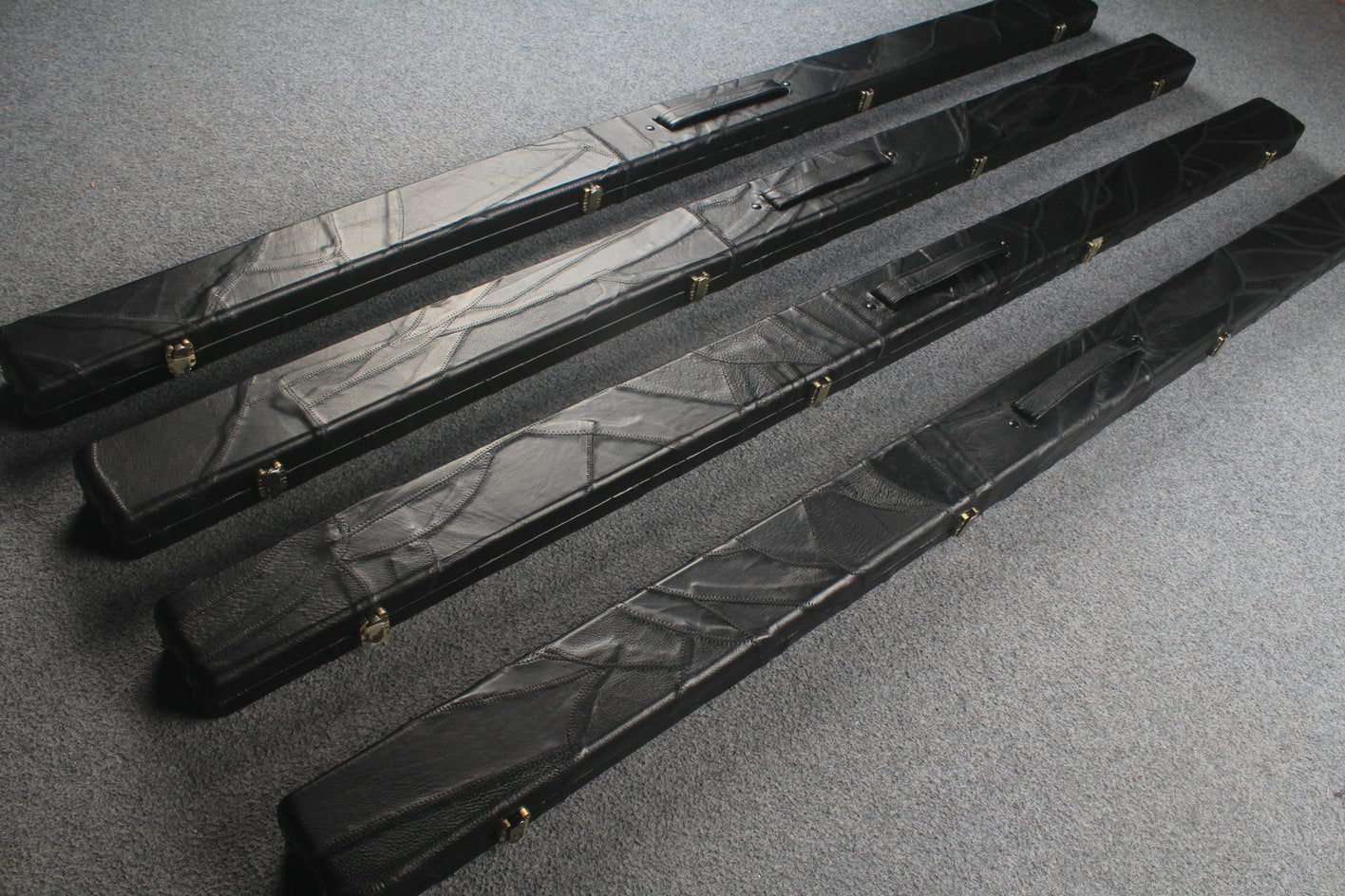 1 piece real Leather handmade patchwork snooker cue case with 2 slots（black） WOODS CUES
