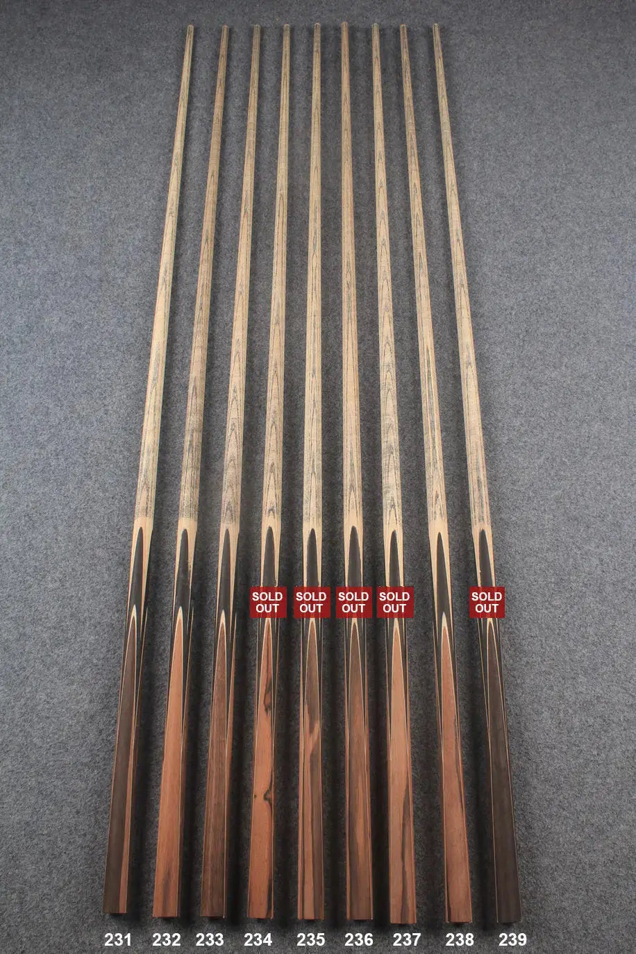 custom-made:  woods 1 piece handmade ASH snooker / pool cue #231-#239 - made to order WOODS CUES