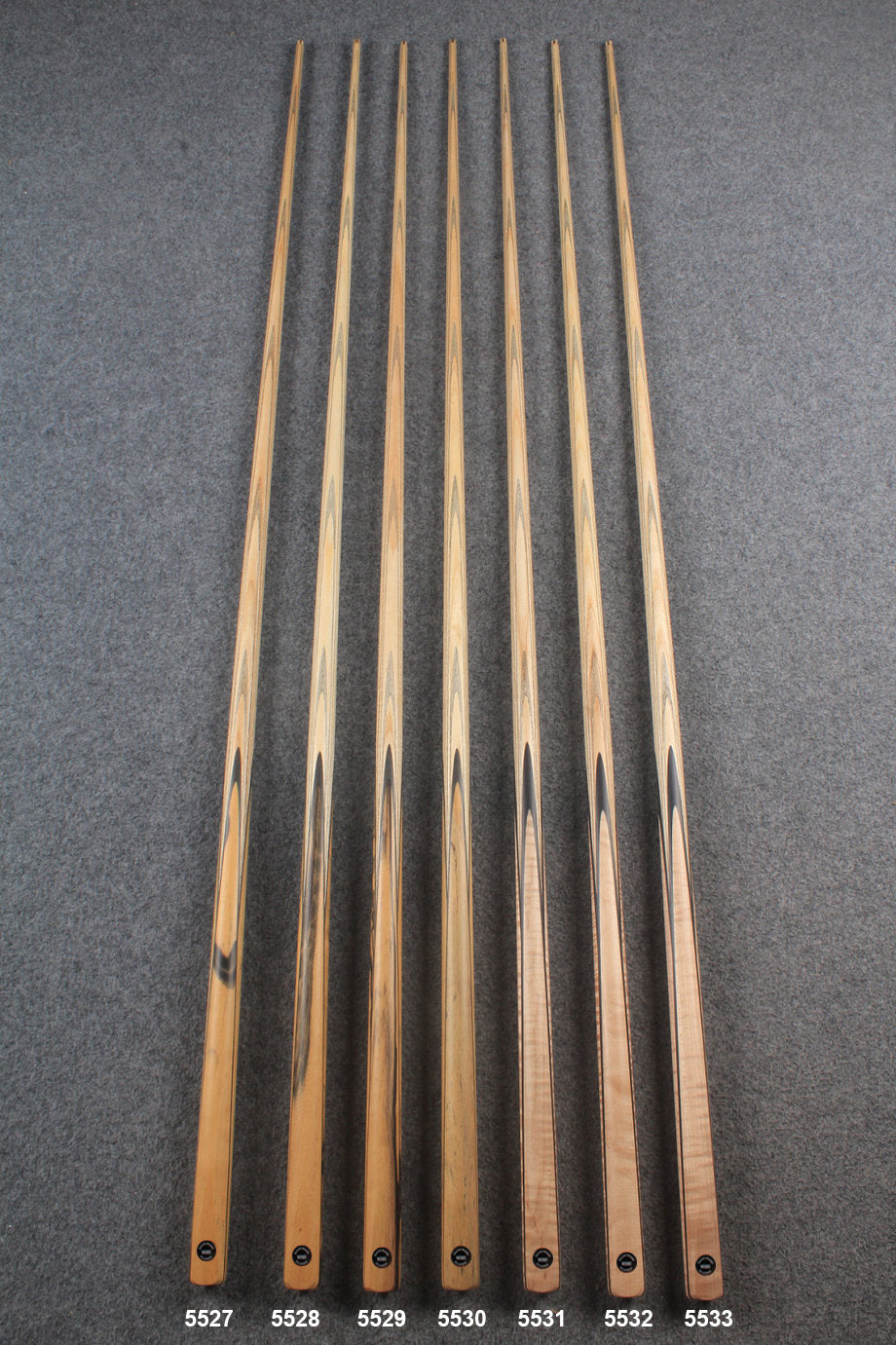 CHEVRONS+ 1 piece ash snooker cue  #5527- #5533 WOODS CUES