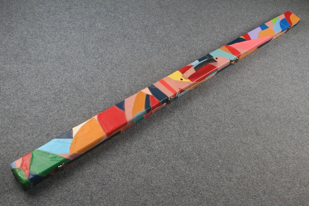 1 piece real Leather patchwork snooker cue case with 2 slots