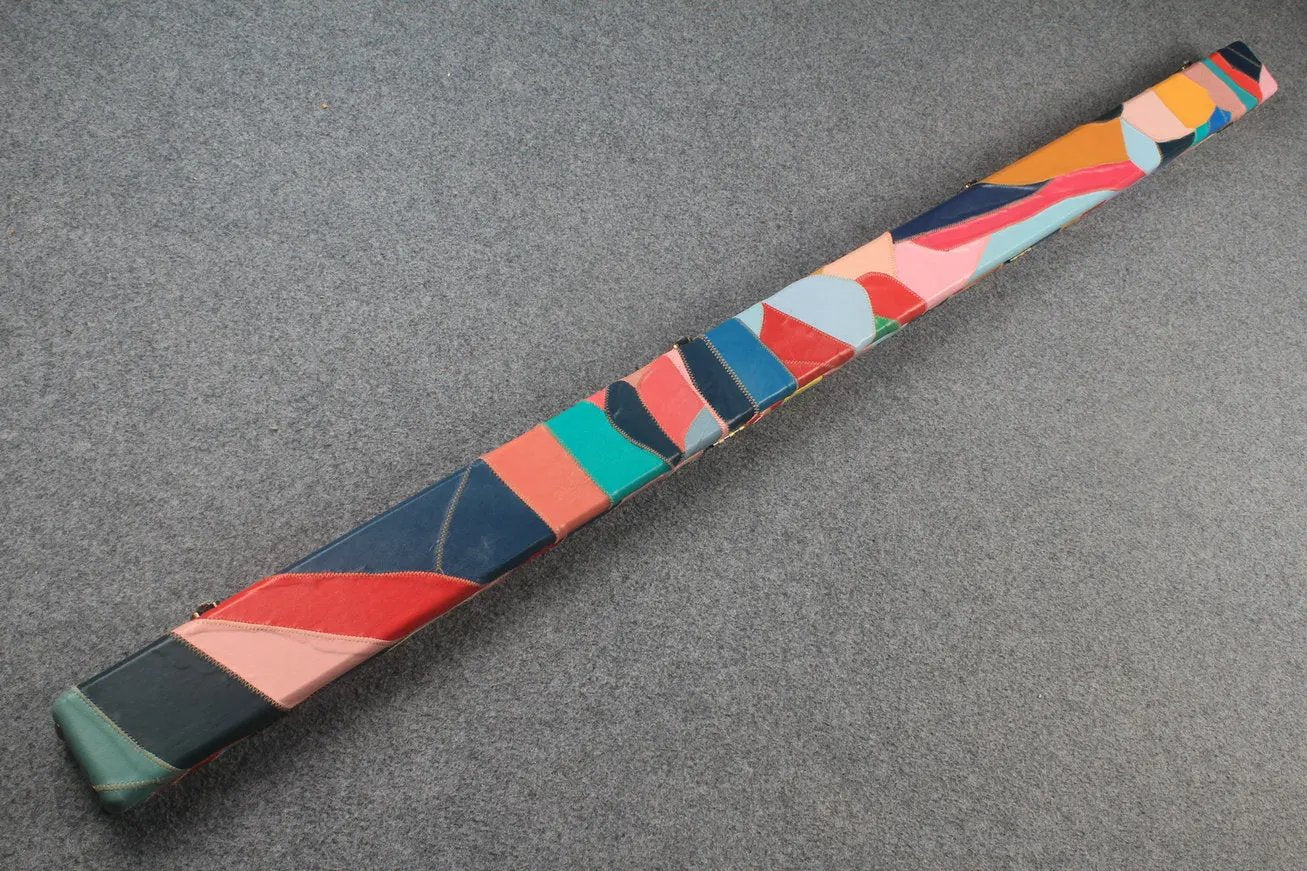 1 piece real Leather patchwork snooker cue case with 2 slots