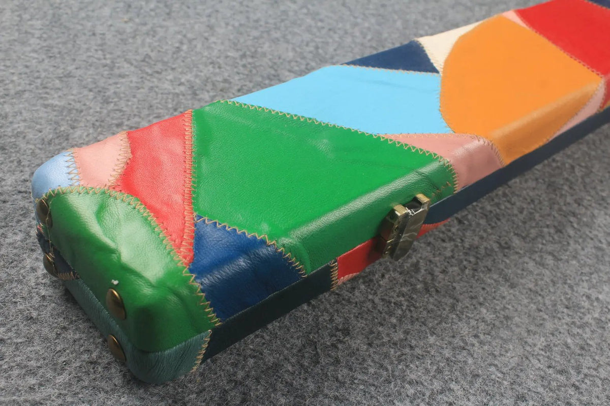 1 piece real Leather patchwork snooker cue case with 2 slots