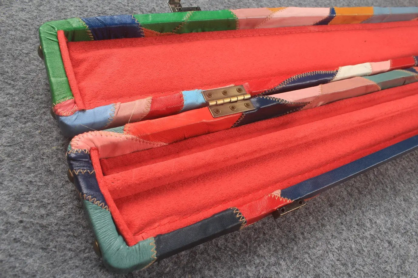 1 piece real Leather patchwork snooker cue case with 2 slots