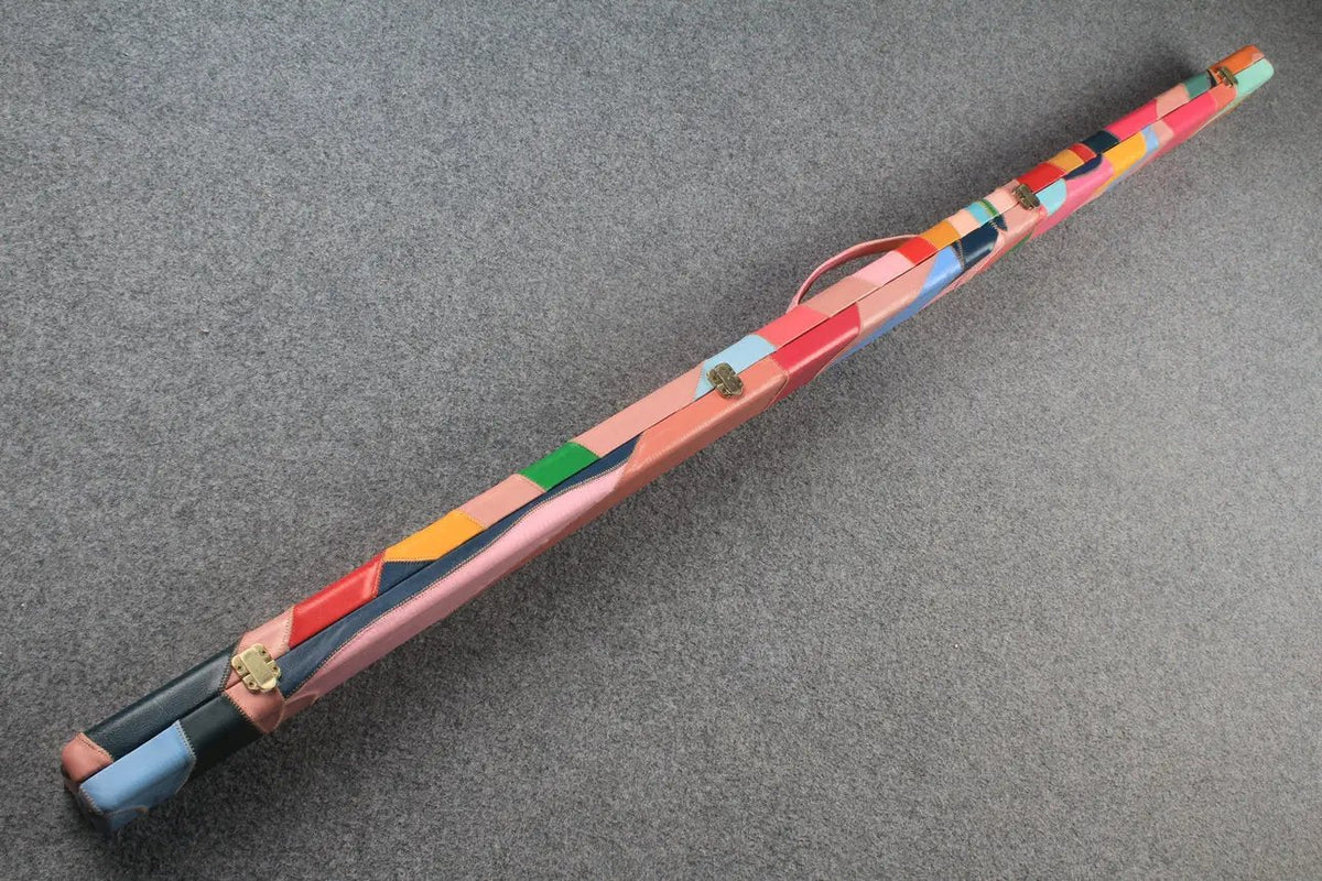 1 piece real Leather patchwork snooker cue case with 2 slots