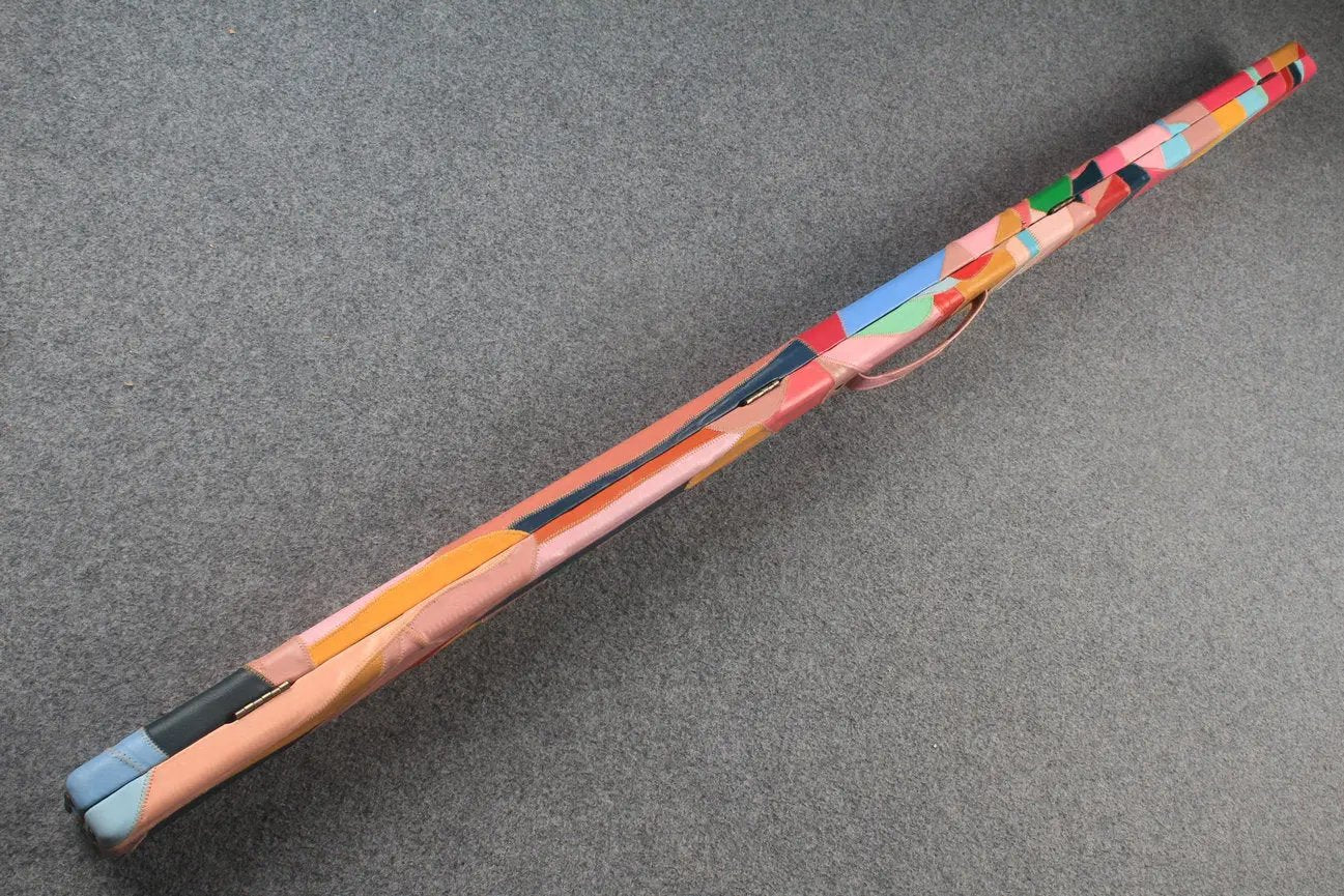 1 piece real Leather patchwork snooker cue case with 2 slots