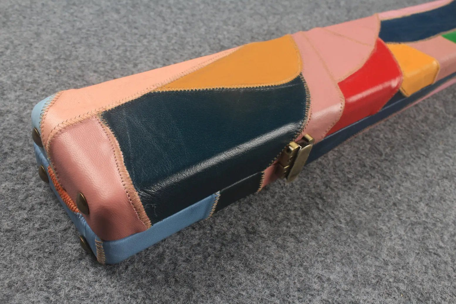 1 piece real Leather patchwork snooker cue case with 2 slots