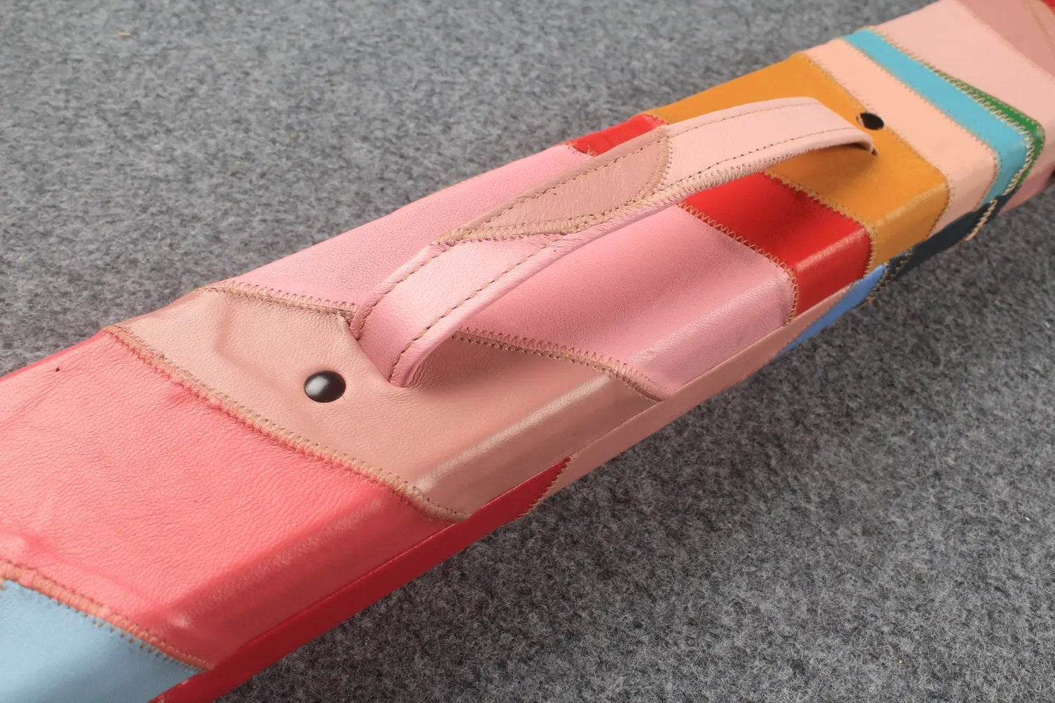 1 piece real Leather patchwork snooker cue case with 2 slots