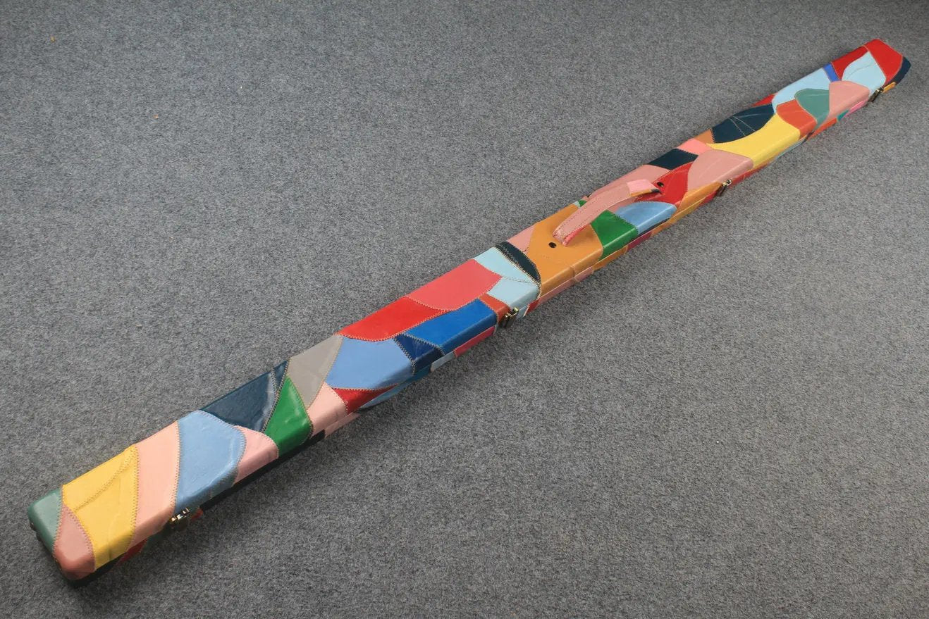 1 piece real Leather patchwork snooker cue case with 2 slots
