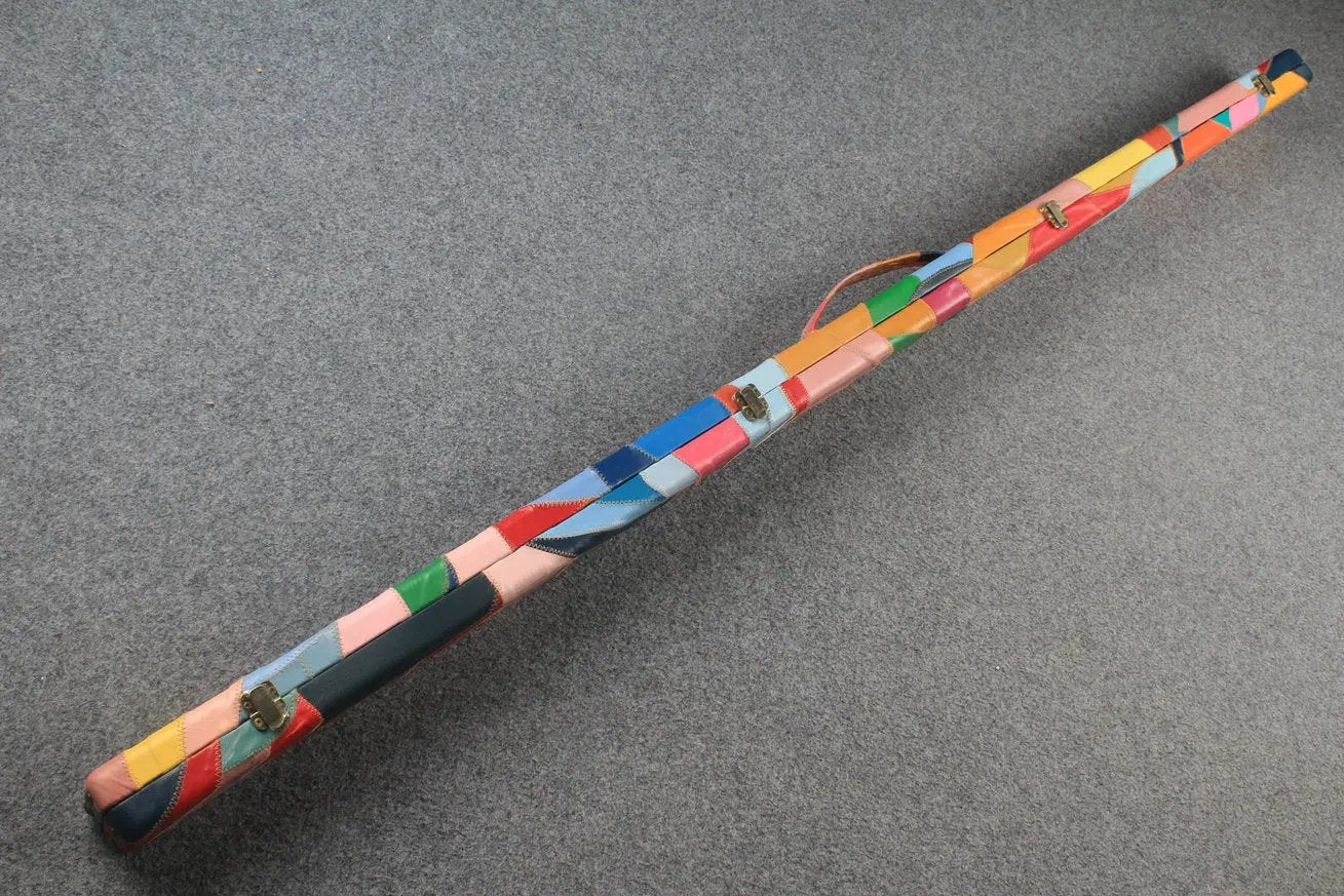 1 piece real Leather patchwork snooker cue case with 2 slots