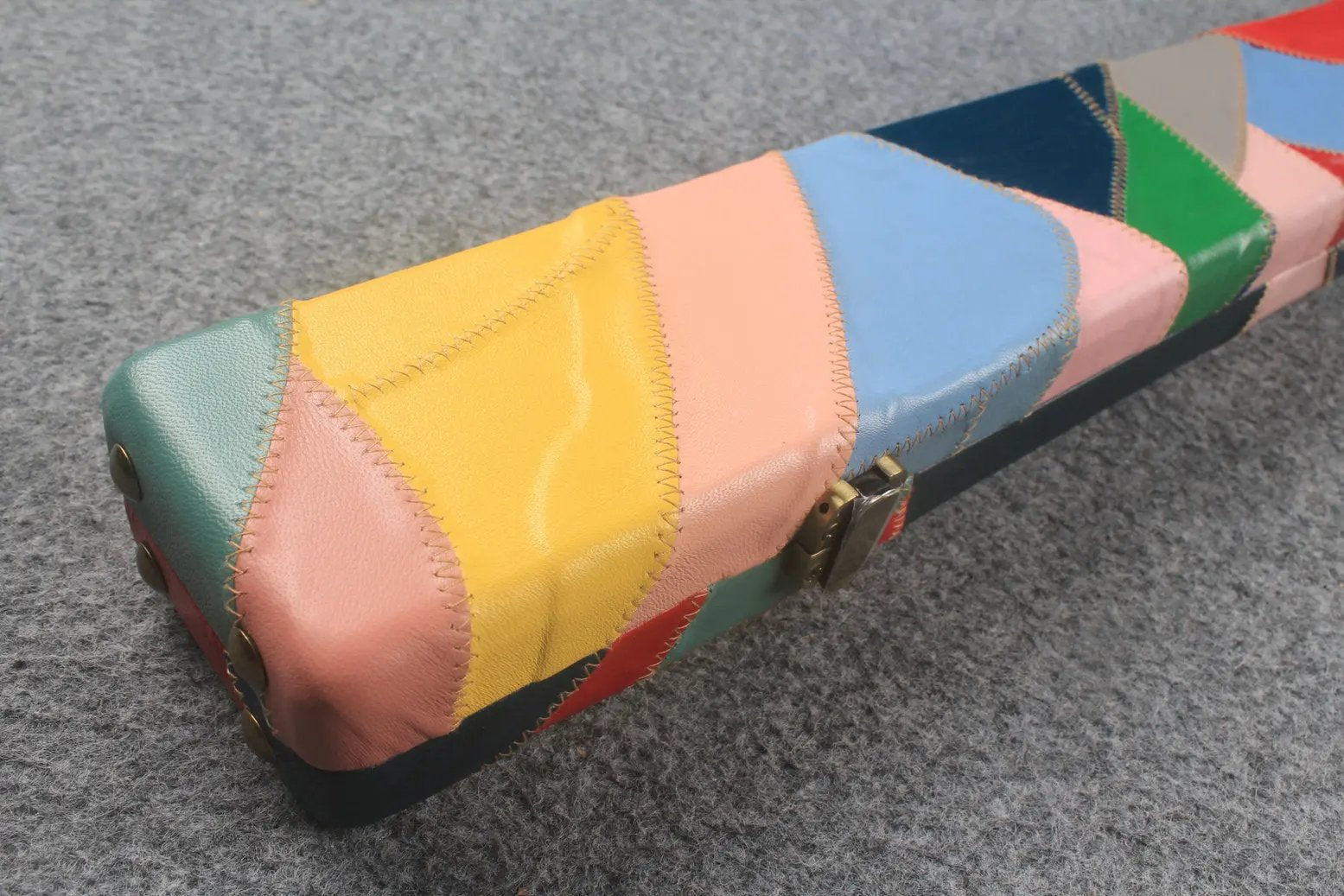 1 piece real Leather patchwork snooker cue case with 2 slots