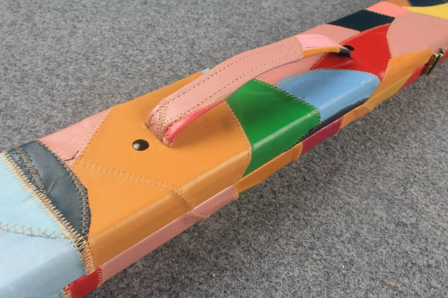 1 piece real Leather patchwork snooker cue case with 2 slots