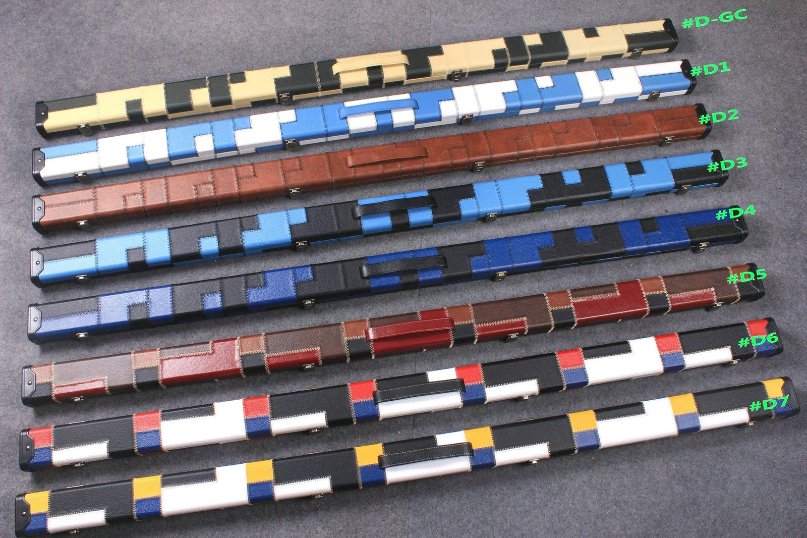variant 1 piece patchwork snooker cue case with 2 slots