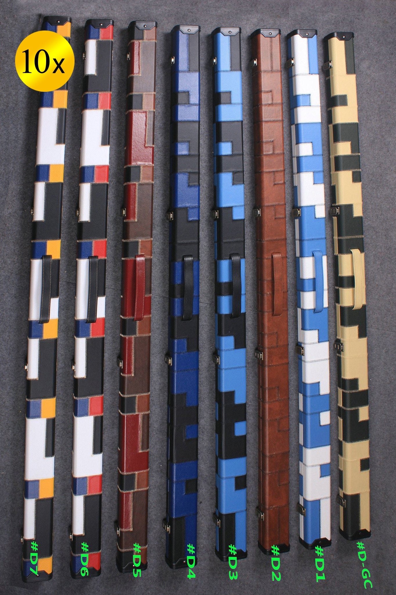 10 x 1 piece patchwork snooker cue cases WOODS CUES