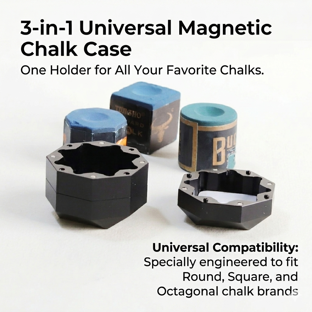 Aluminum Alloy Magnetic Chalk Holder - Round & Square  Octagonal Chalk Compatible, Adjustable Multi-Layer Octagonal WOODS CUES