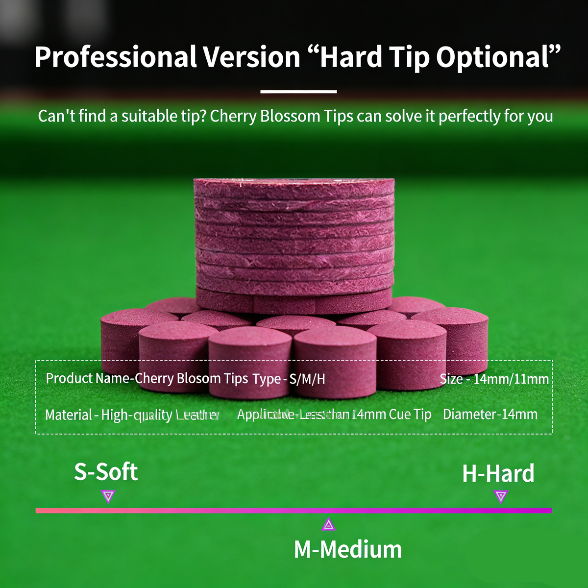 14mm Sakura Classic Gold Label Cue Tip - Premium Pigskin Leather for Billiard Cues