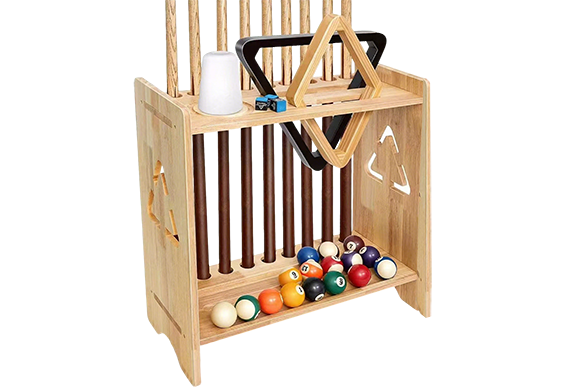 Soild Wood 9-Hole Cue Rack - Pool Table Accessory Holder for Balls/Cups/Racks/Scorers WOODS CUES