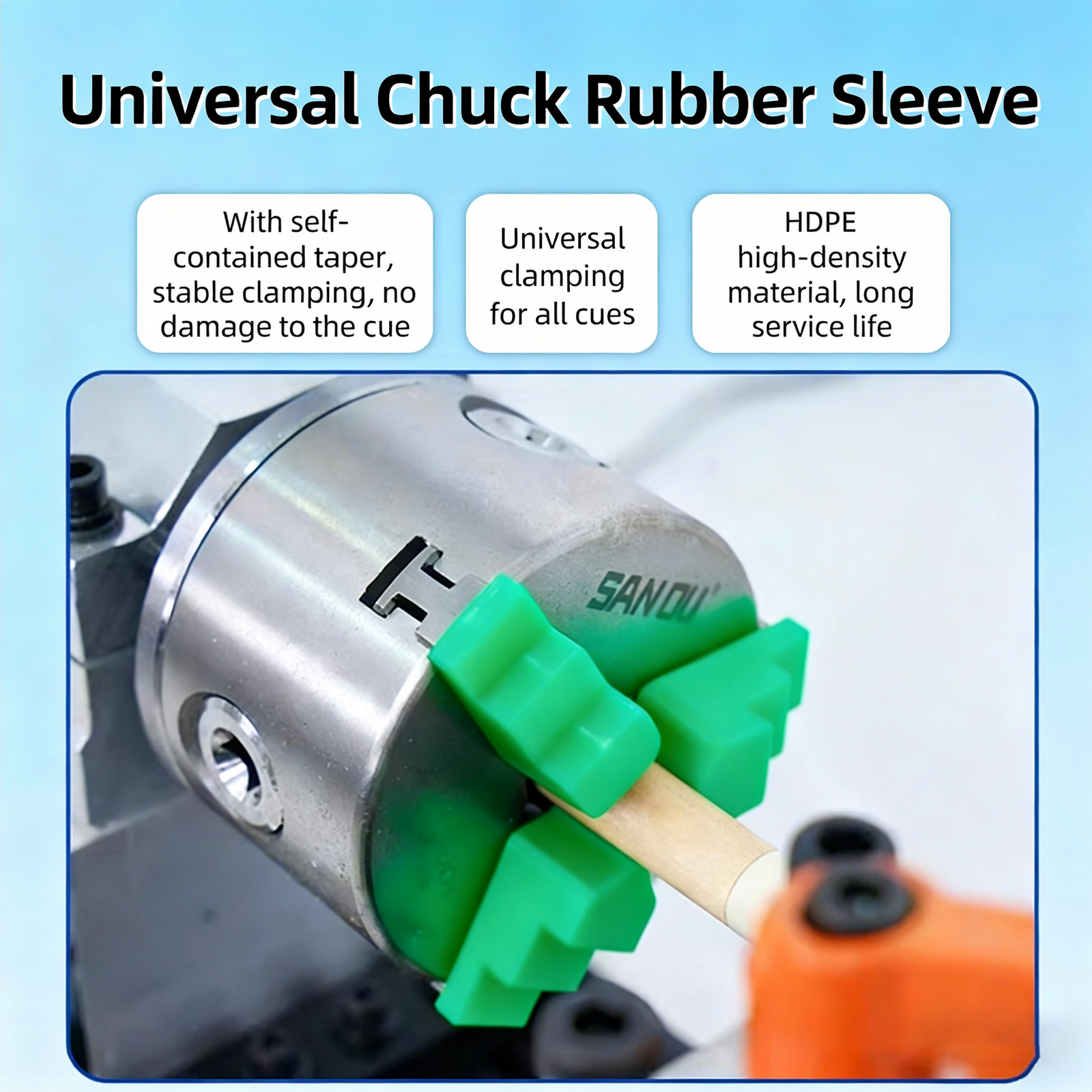 Universal chuck rubber sleeve for cue repair lathe WOODS CUES
