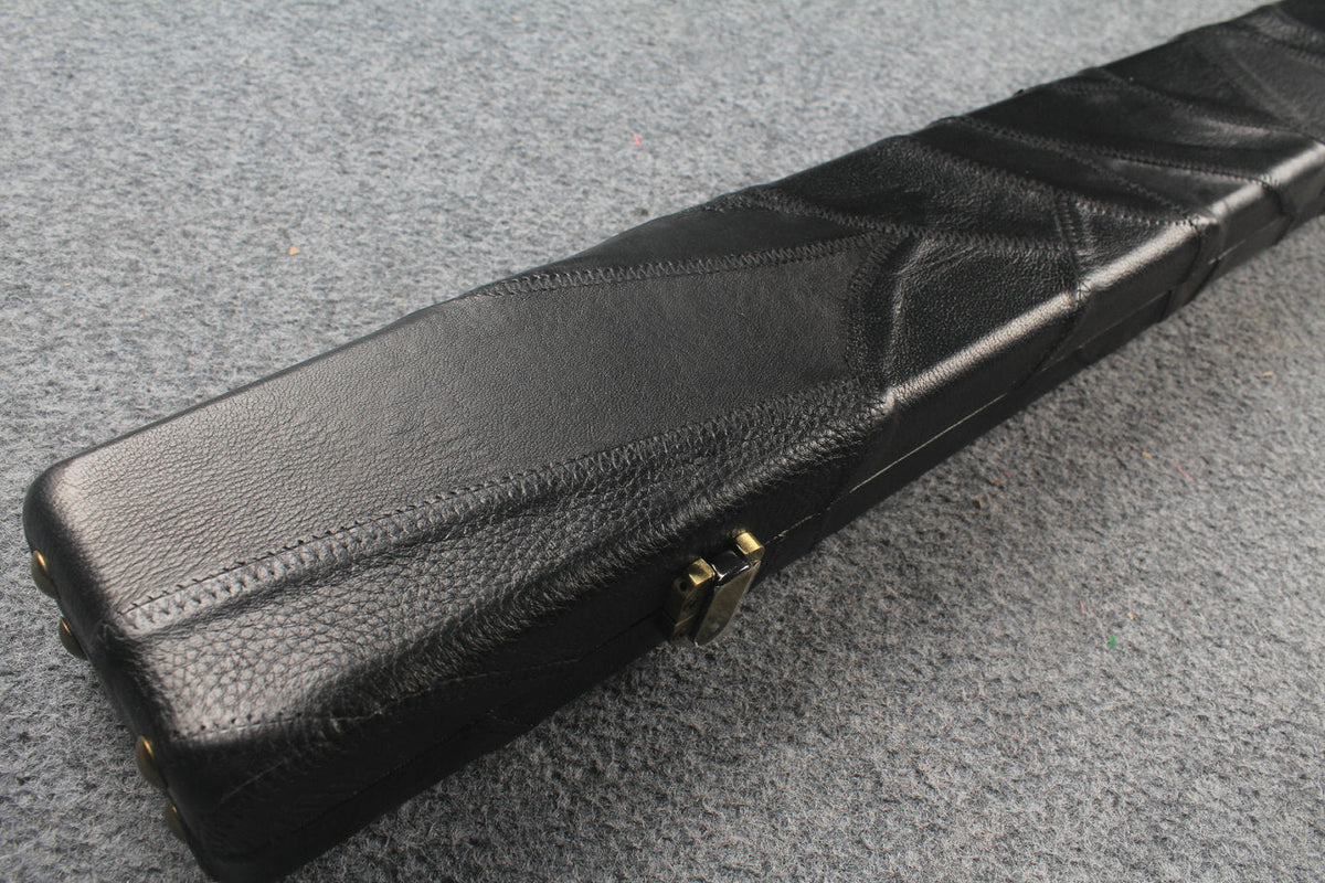 1 piece real Leather handmade patchwork snooker cue case with 2 slots（black） WOODS CUES