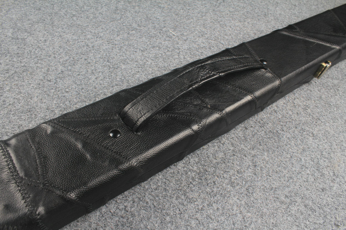 1 piece real Leather handmade patchwork snooker cue case with 2 slots（black） WOODS CUES