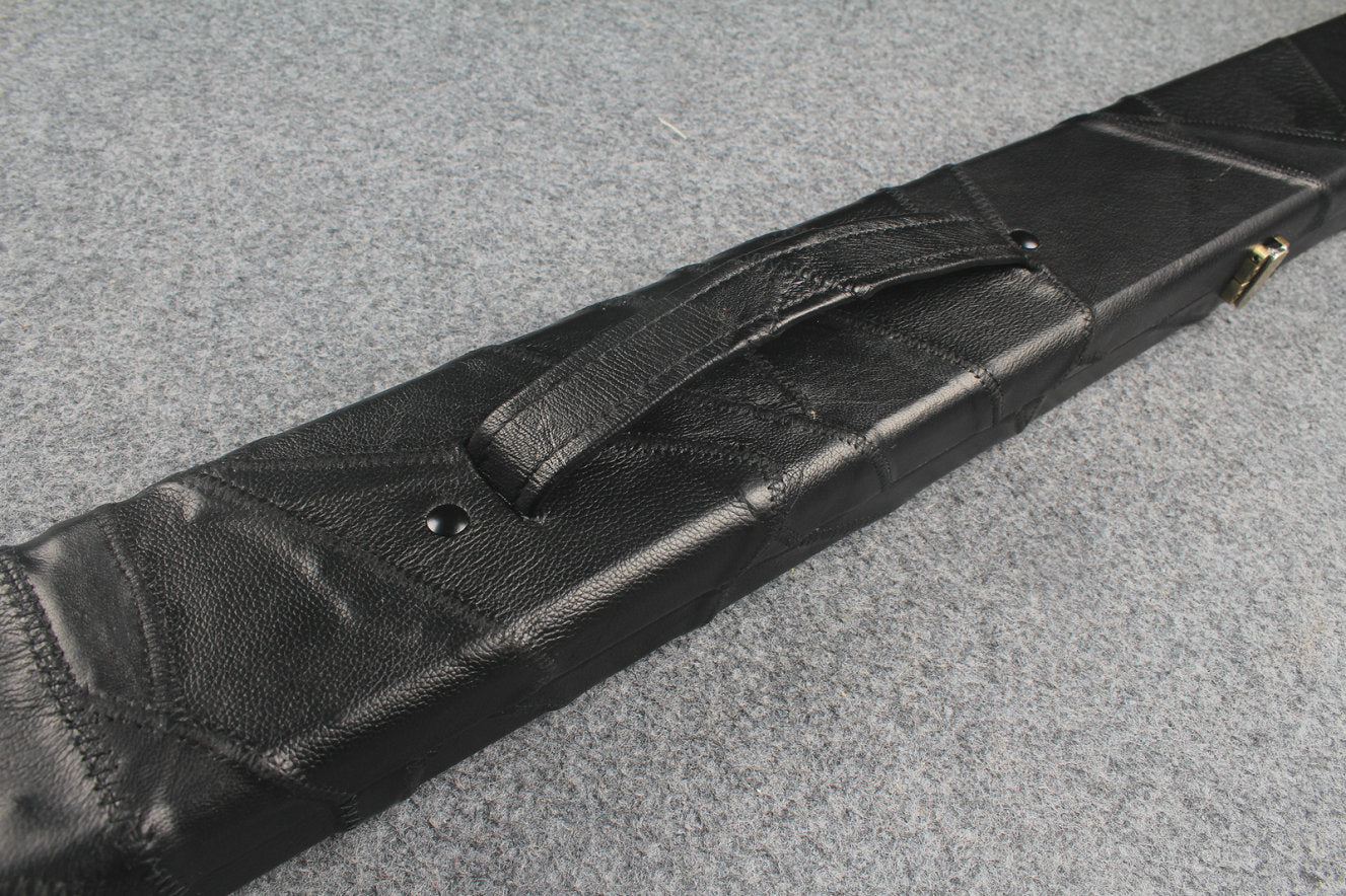 1 piece real Leather handmade patchwork snooker cue case with 2 slots（black） WOODS CUES