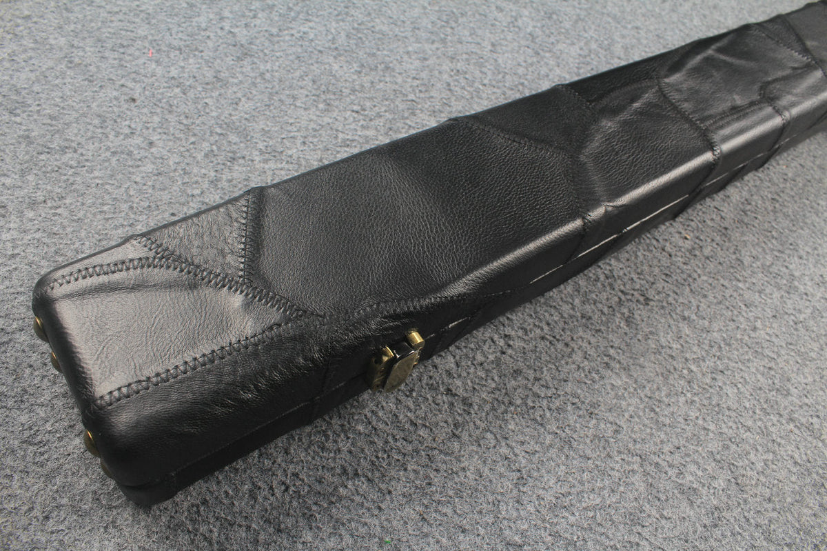 1 piece real Leather handmade patchwork snooker cue case with 2 slots（black） WOODS CUES