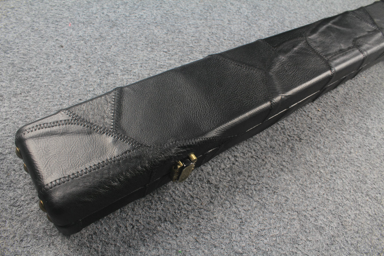 1 piece real Leather handmade patchwork snooker cue case with 2 slots（black） WOODS CUES