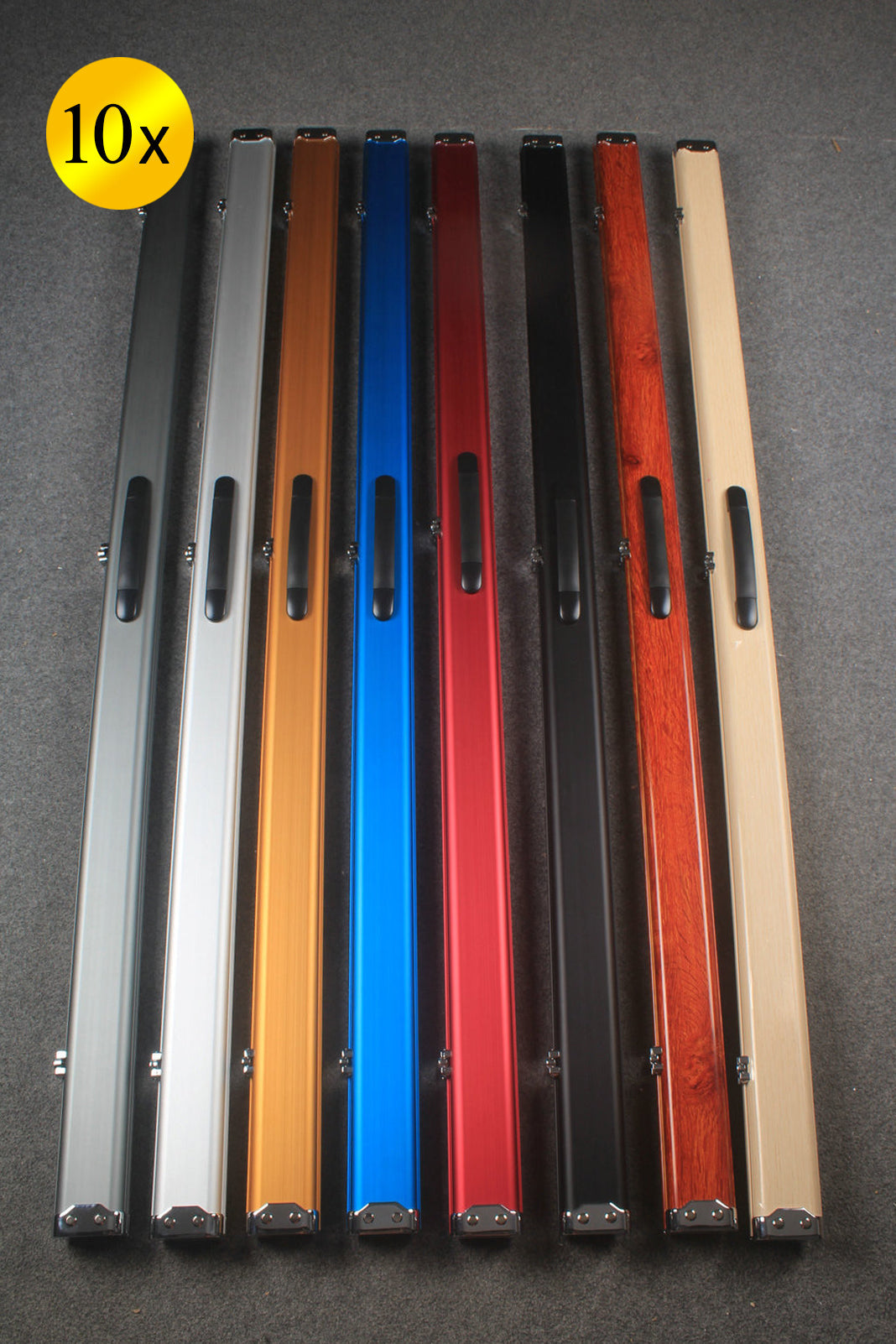 10 x 1 piece slimline aluminimum cue cases WOODS CUES