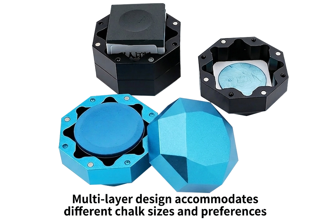 Aluminum Alloy Magnetic Chalk Holder - Round & Square  Octagonal Chalk Compatible, Adjustable Multi-Layer Octagonal WOODS CUES