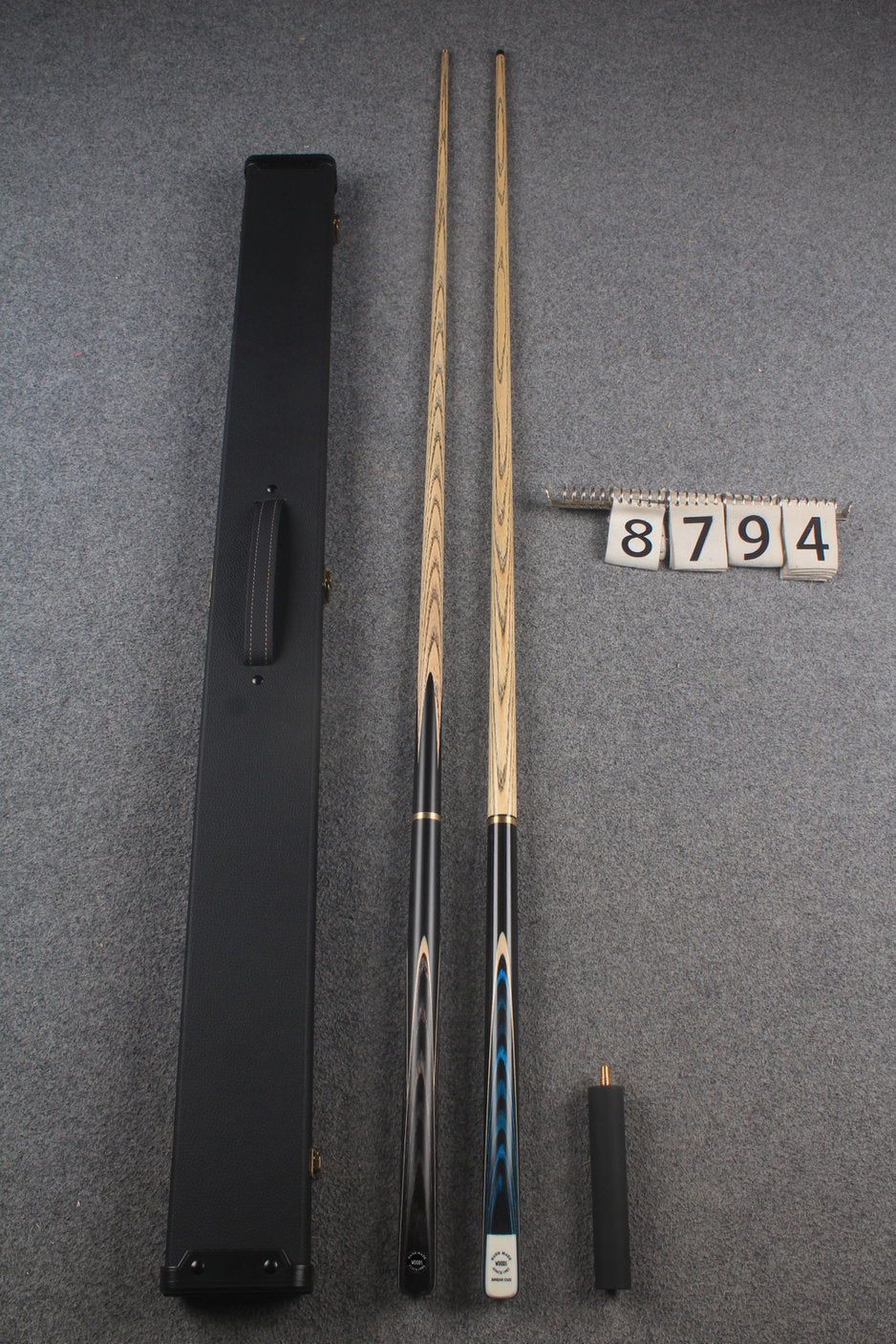 3/4 ASH english pool cue + break cue + case # 8794 WOODS CUES