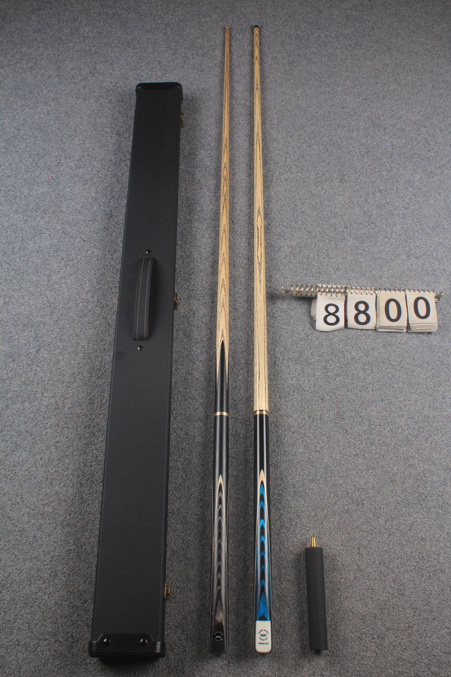 3/4 ASH english pool cue + break cue + case # 8800 WOODS CUES