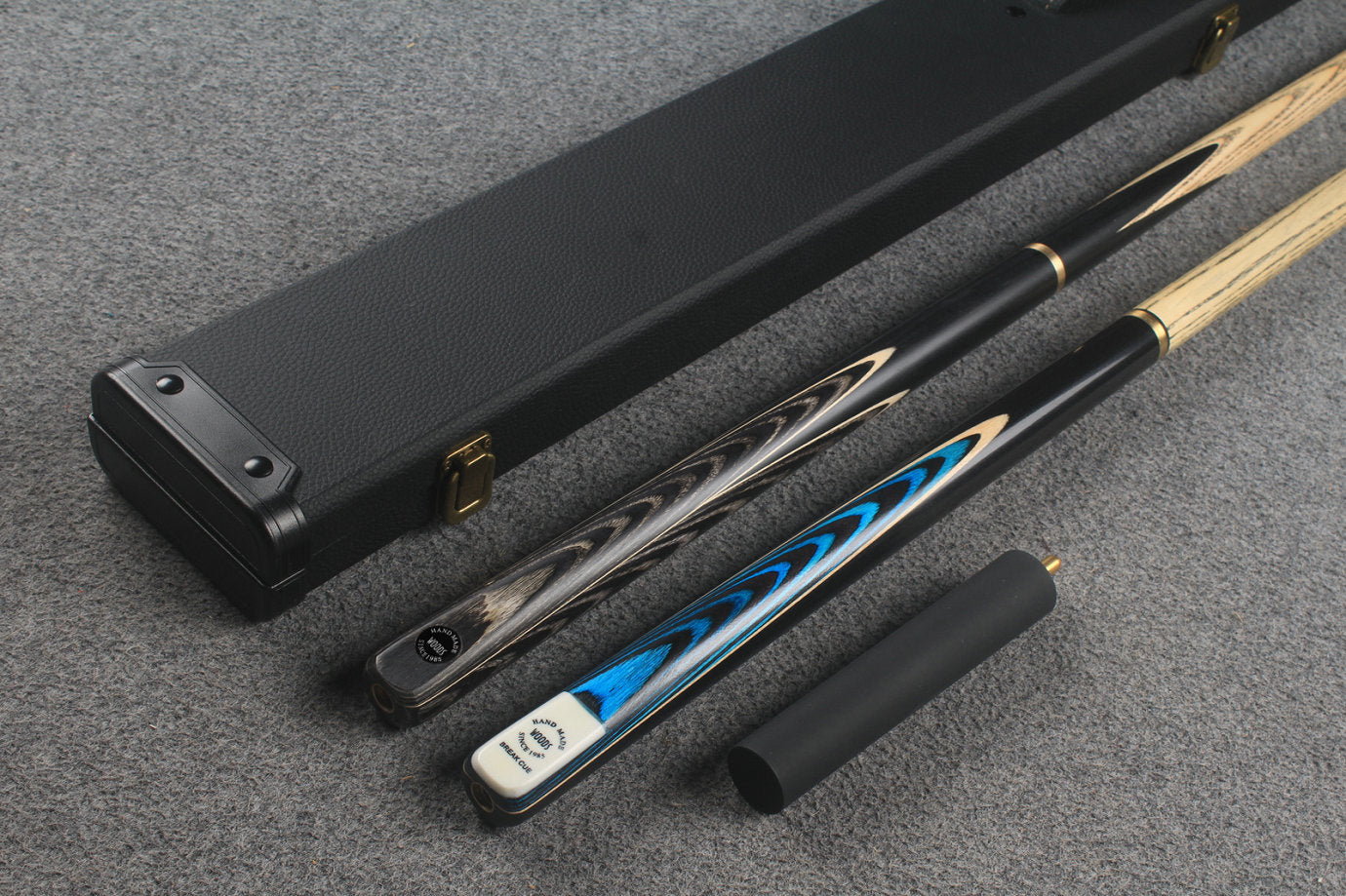 3/4 ASH english pool cue + break cue + case # 8800 WOODS CUES